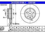 Ate 24.0326-0166.1 - Disco Freno Oe 13503988 Per Astra J, Cruze (J300), Cruze (J305), Cruze (J308), Orlando (J309), Ampera (R12), Zafira Tourer C
