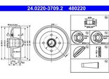 Ate 24.0220-3709.2 - Oe 1011288 Tamburo Del Freno Con Cuscinetto Ruota Per Escort Vi, Escort Vii, Fiesta Iv, Fiesta V, Ka (Rb), Puma, Street Ka (RL2)