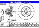 Ate 24.0112-0194.2 - Oe 4249 45 Disco Freno Per Partner, Partner Tepee, 5008 I, 308 Sw I, 3008 (0U), DS5 (Kf), DS4 (Nx), DS5, DS4, C4 Picasso I (Ud), C4 Ii (Nc), C4 G-Picasso I (Ua), Berlingo