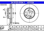 Ate 24.0123-0104.1 - Oe 45251 SP0 000 Disco Freno Per CR-V I (Rd), HR-V (Gh), Integra (DC2, DC4), Legend Iii (Ka), Prelude, Shuttle (Ra)