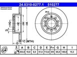 Ate 24.0310-0277.1 Disco Freno Oe 1K0615601K Compatibile Con A3 8P, Altea, Altea Xl, Leon, Toledo, Octavia, Yeti, Caddy, Eos, Golf Plus, Golf V, Golf Vi, Jetta, Scirocco