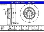 Ate 24.0310-0356.1 Disco Freno Oe 5Q0615601D Compatibile Con A1 8X, A3 8P, A3 8V, Q2, Altea, Altea Xl, Ateca, Leon, Octavia, Superb, Yeti, Beetle, Caddy, Eos, Golf Alltrack, Golf Sportsvan, Golf Vii, Golf Vi, Jetta, Scirocco, Touran
