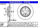 Ate 24.0312-0178.1 - Oe 8K0 615 601 B Disco Freno Per A5 (8T), A5 (8F), A4 (8K), A6 (4G), A7 (4G), Q5 (8R)