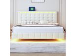 Letto Imbottito Proximax 160X200 Cm – Letto Matrimoniale Con Led, Usb E Telaio Sospeso – Testiera Regolabile In Altezza – Lino – Beige