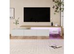 Cdglobal Mobile Tv Dal Design Moderno: Eleganza Raffinata, Pratico Spazio Contenitivo, Bianco Lucido, Effetto Legno, Ripiani In Vetro, Illuminazione A Led