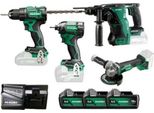 Hikoki Combo-Kit Trapano A Batteria Avvitatore A Impulsi Smerigliatrice Angolare Trapano A Percussione KC18DEWHZ