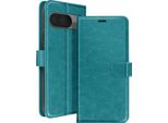 Mayaxess, Google Pixel 9 / 9 Pro Custodia A Portafoglio Funzione Stand Con Cinturino A Mano, Blu Turchese