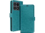 Mayaxess, Xiaomi 14T Pro Custodia A Portafoglio Funzione Stand Con Cinghia A Mano, Blu Turchese