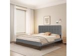 Va-Cerulean 140X200Cm Struttura Letto Imbottita Letto Imbottito Con Testiera E Rete A Doghe Struttura Letto A Piattaforma In Metallo Base Materasso, Lino, Grigio Scuro