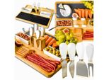 Tagliere In Bambù Per Salumi, Formaggi E Snack + Set Di Coltelli E Forchette In Regalo