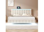 Cdglobal Letto Imbottito 160X200 Cm Con Illuminazione A Led E Ricarica Usb, Letto Matrimoniale Con Testiera E Rete A Doghe, Letto Per Ragazzi Con Contenitore, Telaio, Lino (Beige, 160X200 Cm)