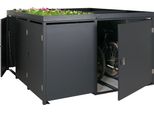 Cestino A 3 Scomparti / Garage Per 2 Biciclette Con Fioriera HWC-N79, Chiudibile A Chiave 130X193X208 Cm Metallo Antracite