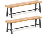 Costway Panca Da Giardino Resistente Alle Intemperie, Panca Da Patio A 3 Posti Fino A 360 Kg, Panca Da Parco In Legno D'acacia E Metallo, Senza Schienale 160X32X45Cm 2 Pack