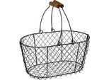 Cestino In Filo D'acciaio Vintage Marrone Ovale 27X16,5 Cm Cestino Per Fiori Cestino Decorativo Con Manico