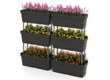 Costway 6 Fioriere Lunghe 49 Cm, Fioriere Con Sistema Di Drenaggio, Fioriera Verticale Per Aiuole Rialzate In Plastica Nera