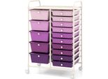 Carrello Costway Con 15 Cassetti Impilabili, Carrello Portaoggetti Con Struttura In Metallo E Ripiano, Carrello Da Bagno 63X37X87Cm Viola