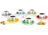 Set Excelsa 6 Tazzine Da Caffè Con Piattini Cactus In Porcellana Colorata