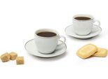 Set Excelsa 6 Tazzine Da Caffè Con Piattini Platinum In Porcellana Bianca Con Bordo Argentato