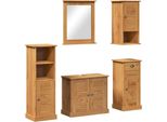 Vidaxl Set Di Mobili Da Bagno Vigo 5 Pezzi In Legno Di Pino Massiccio Marrone Miele