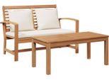 Syfax™ Panchina Con Cuscino 2 Pcs Marrone E Crema Legno Di Teak Solido