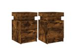 Syfax™ Comodini Con Luci Led 2Pz Rovere Fumo 35X39X55 Cm