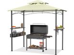 Yuenfong Gazebo Da Giardino Padiglione Per Barbecue Tenda Per Feste Padiglione Per Barbecue Con Copertura Protettiva A Due Livelli Con Ripiani E Cestini Per Feste, Bancarelle, Picnic, Barbecue, 2,45 X 1,53 M (Beige)