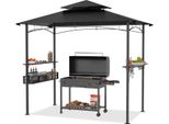 Yuenfong Gazebo Da Giardino Padiglione Per Barbecue Tenda Per Feste Padiglione Per Barbecue Con Copertura Protettiva A Due Livelli Con Ripiani E Cestini Per Feste, Bancarelle, Picnic, Barbecue, 2,45 X 1,53 M (Nero)