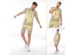 Tuta Da Jogging Da Uomo Con Pantaloncini Tuta Sportiva Con Cappuccio, Giallo/Xxl