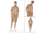 Tuta Da Jogging Da Uomo Con Pantaloncini, Tuta Sportiva Con Cappuccio, Marrone Chiaro/M