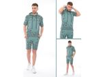 Tuta Da Jogging Da Uomo Con Pantaloncini Tuta Sportiva Con Cappuccio, Verde Chiaro/L