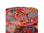 Syfax™ Pouf Patchwork Rotondo Fatto A Mano In Cotone 40X20 Cm Rosso