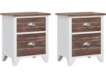 Syfax™ Comodini Set 2 Pz Con 2 Cassetti Marrone E Bianco