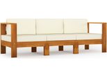Syfax™ Divano Da Giardino 3 Posti Cuscini Bianco Crema Massello Acacia