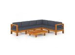 Syfax™ Set Divani Giardino 7 Posti Cuscini Grigi Scuro Massello Acacia
