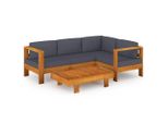 Syfax™ Set Divani Giardino 5 Posti Cuscini Grigi Scuro Massello Acacia
