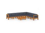 Syfax™ Set Divani Giardino 9 Posti Cuscini Grigi Scuro Massello Acacia