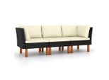 Syfax™ Divano Da Giardino A 3 Posti Con Cuscini Nero In Polyrattan