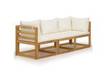 Syfax™ Divano Da Giardino A 3 Posti Con Cuscino Crema Massello Acacia