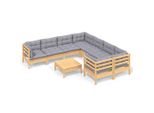 Syfax™ Set Divani Da Giardino 9 Pz Con Cuscini Grigi Massello Di Pino