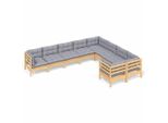 Syfax™ Set Divani Da Giardino 9 Pz Con Cuscini Grigi Massello Di Pino
