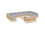 Syfax™ Set Divani Da Giardino 13 Pz Con Cuscini Grigi Massello Di Pino