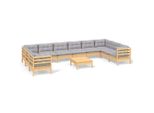 Syfax™ Set Divani Da Giardino 11 Pz Con Cuscini Grigi Massello Di Pino