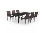Syfax™ Set Da Pranzo Per Giardino 7 Pz Con Cuscini Marrone E Nero