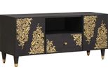 Syfax™ Mobile Tv Nero 105 X 33 X 46 Cm Legno Di Mango Massello
