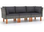 Syfax™ Divano Da Giardino A 3 Posti Con Cuscini Grigio In Polyrattan