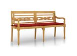 Syfax™ Panchina Batavia Con Cuscino Rosso 150 Cm Legno Massello Teak