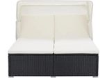 Syfax™ Lettino Prendisole A 2 Posti Con Cuscino In Polyrattan Nero