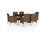 Syfax™ Set Da Pranzo Da Giardino 7 Pz Con Cuscini Marrone E Nero