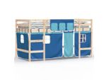 Syfax™ Letto A Soppalco Con Tende Bambini Blu 80X200 Cm Massello Pino