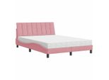 Syfax™ Letto Con Materasso Hanko Rosa 140X200 Cm In Velluto